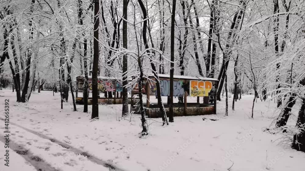 Walk through the Herastrau park in Bucharest in winter, snow-covered trees Walk through the Herastrau park in Bucharest in winter, snow-covered trees