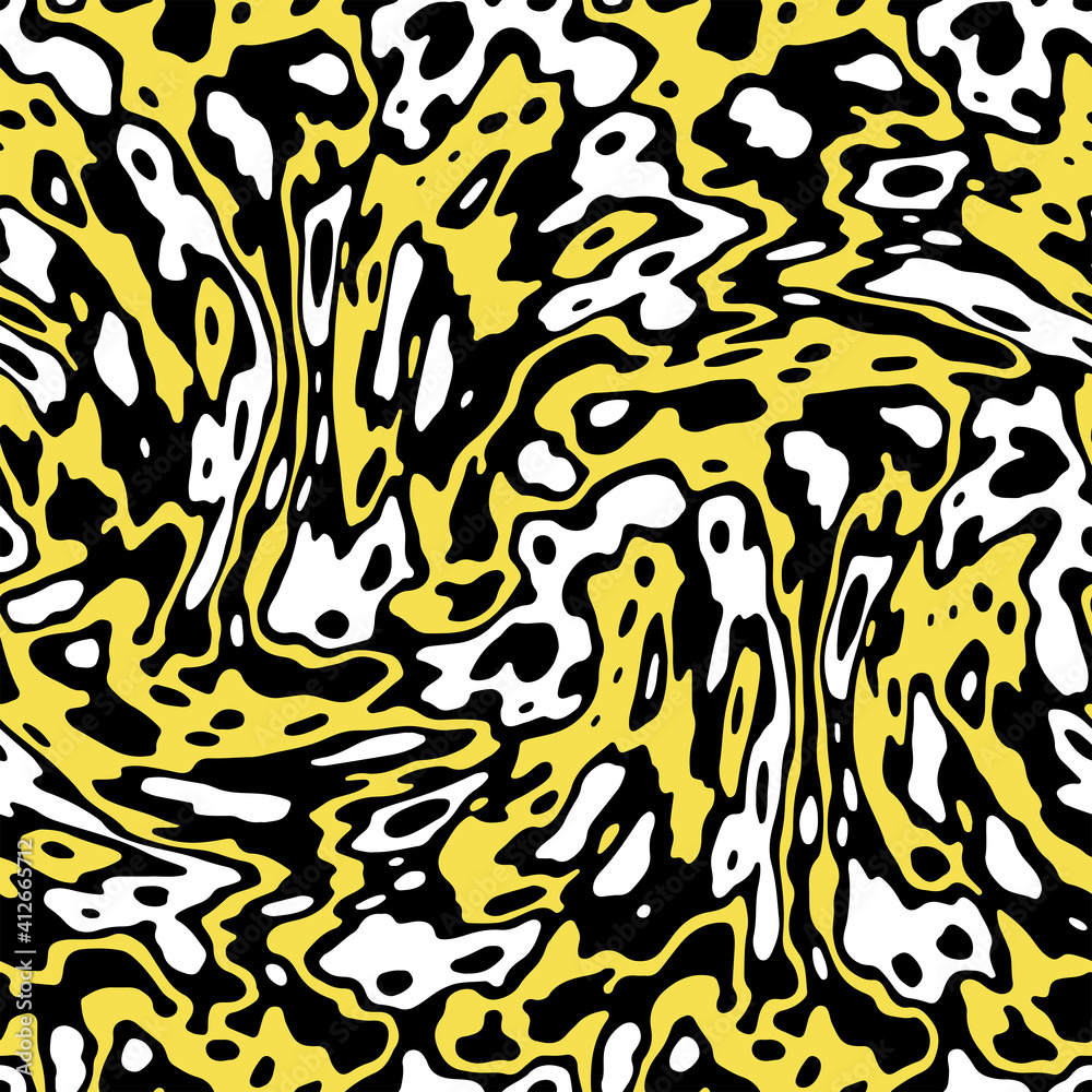 Vector seamless pattern. Abstract texture with bold monochrome wavy stripes. Creative distorted background. Decorative black, white and Illuminating yellow design. Vector seamless pattern. Abstract texture with bold monochrome wavy stripes. Creative distorted background. Decorative black, white and Illuminating yellow design.
