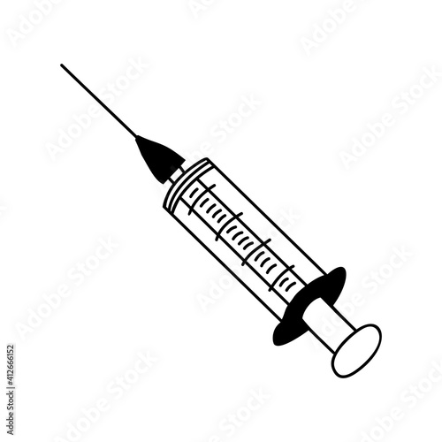 Simple hand drawn single use syringe icon. Isolated on white background. Vector stock illustrarion.