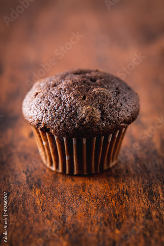 Chocolate muffins. Sweet dark cupcakes.