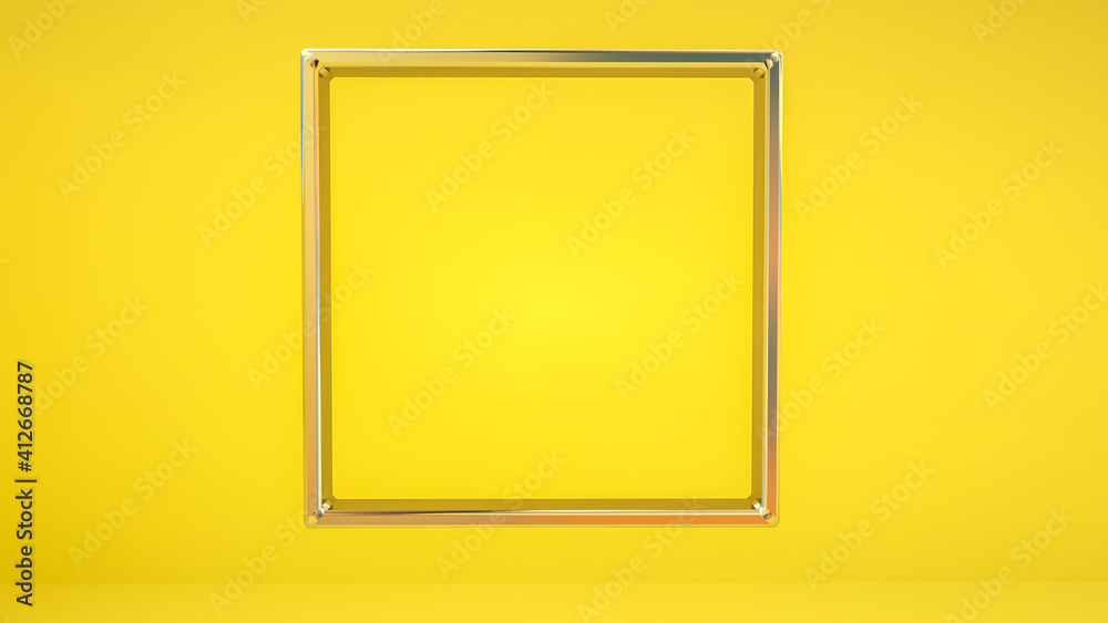 silver metallic three-dimensional frames on a yellow background. 3d render illustration silver metallic three-dimensional frames on a yellow background. 3d render illustration