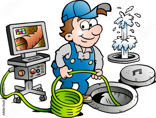 Vector Cartoon illustration of a Happy Sewer Master Handyman