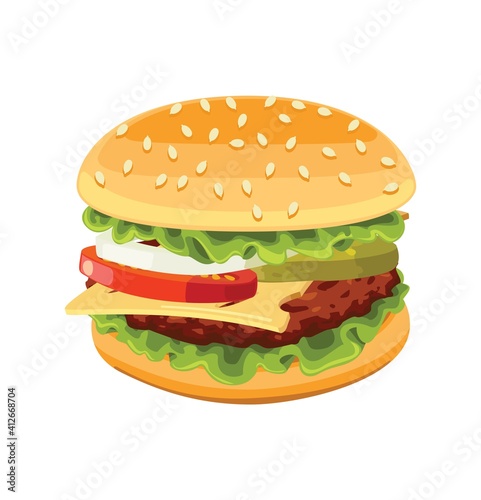 Big burger white Delicious fast food Vector