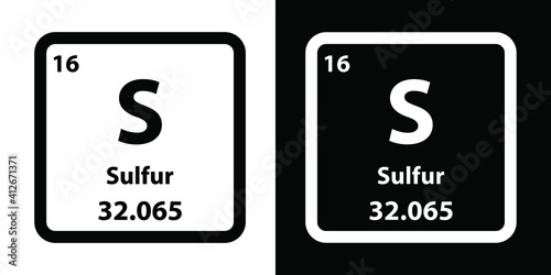 S	Sulfur chemical element icon. The chemical element of the periodic table. Sign with atomic number. 