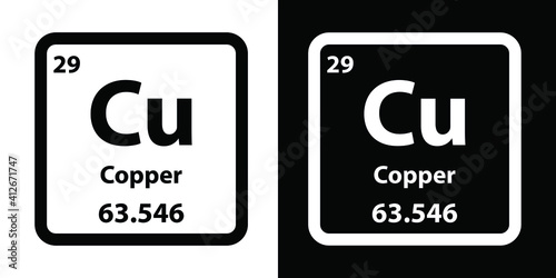 Cu	Copper chemical element icon. The chemical element of the periodic table. Sign with atomic number. 