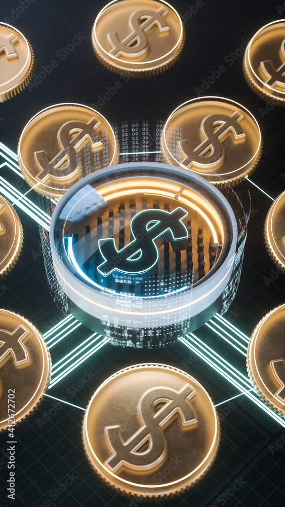 Obraz premium US Dollar neon symbol. USA cryptocurrency exchange stock concept 3d illustration