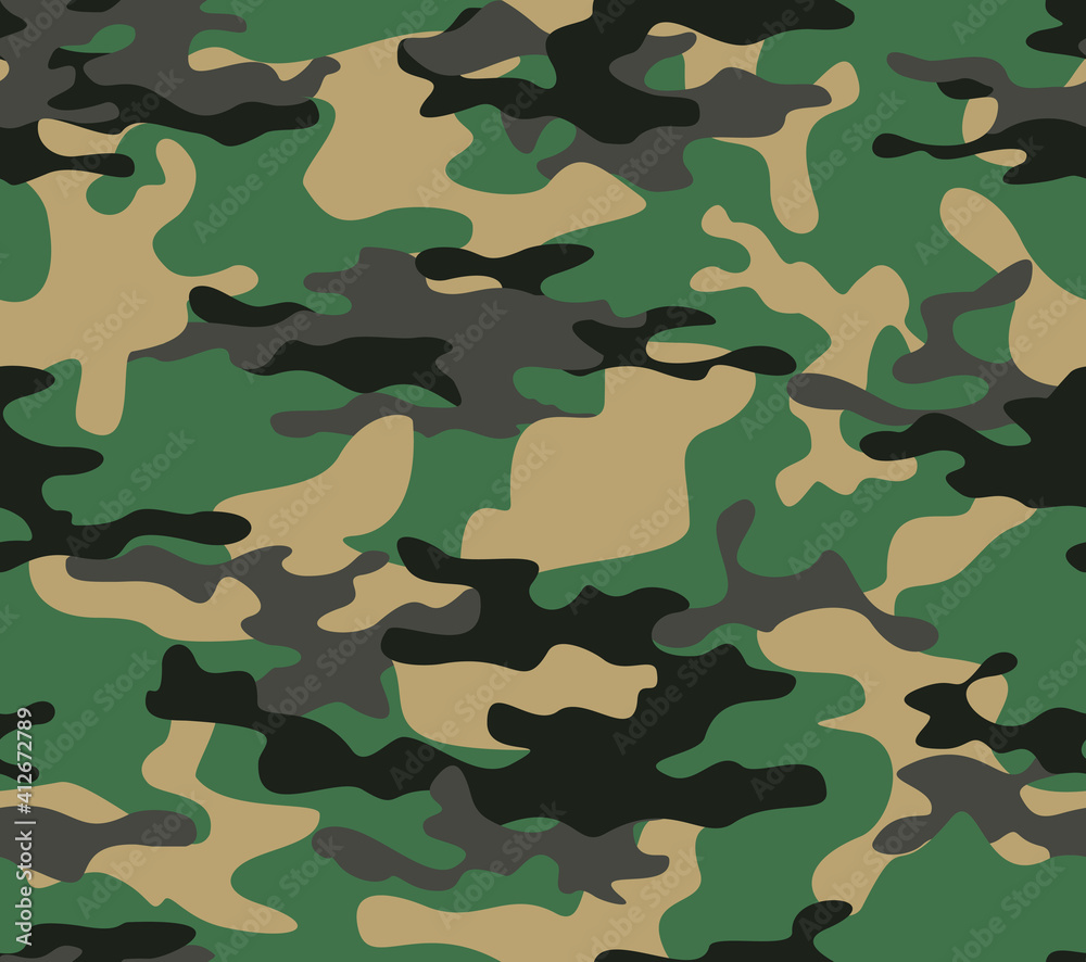 Fototapeta premium Green camouflage texture military background, repeat print, classic pattern