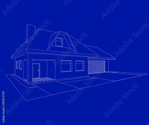 House building sketch. 3D cottage,  line Icon