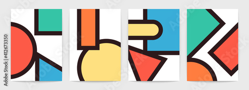 Bold lines posters, creative geometric shapes. Stylish wallpaper set in bright colors. Trendy vector illustration