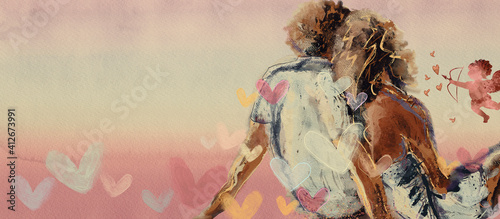 Fototapeta Naklejka Na Ścianę i Meble -  Couple. Love concept. Abstract painting on canvas.