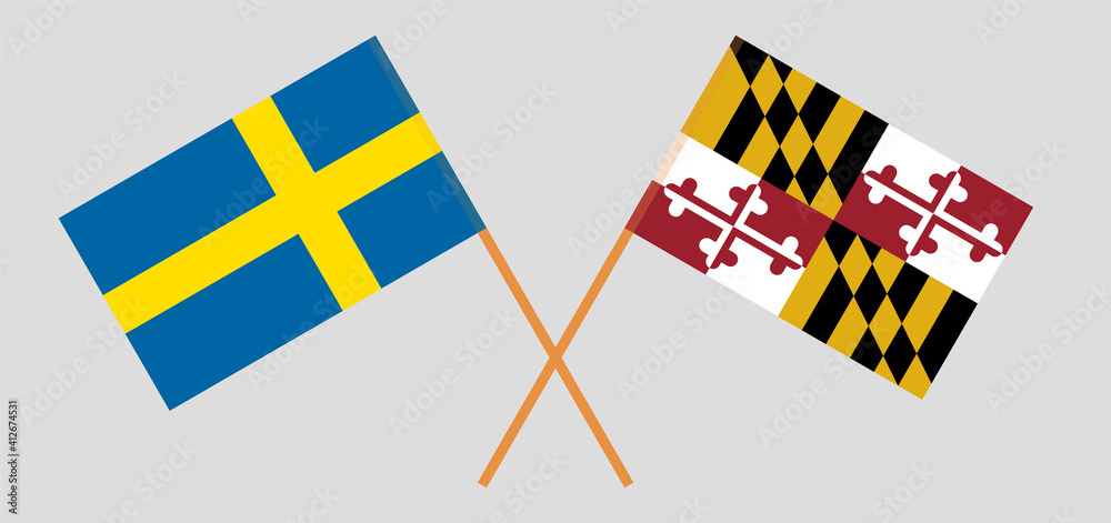 Crossed flags of Sweden and the State of Maryland