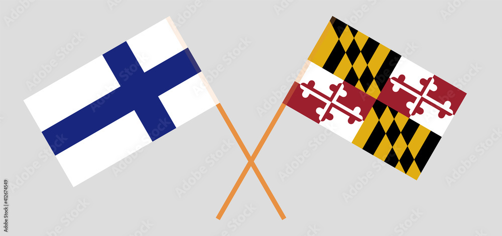 Crossed flags of Finland and the State of Maryland