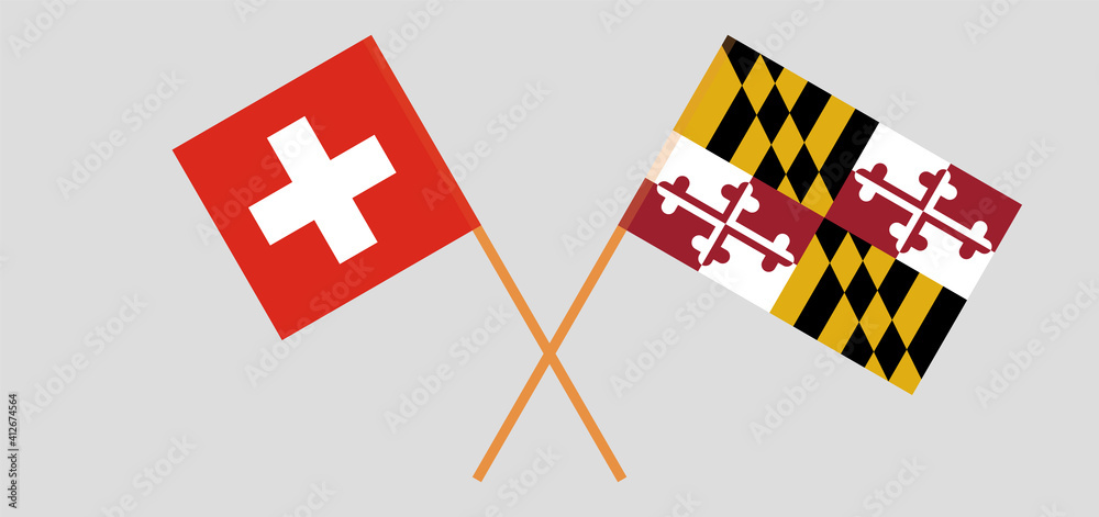 Crossed flags of Switzerland and the State of Maryland