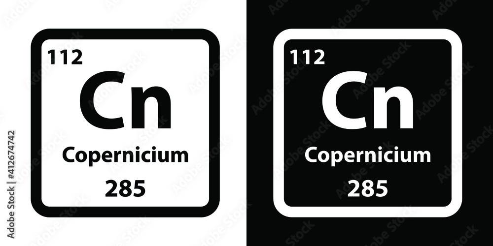 Cn Copernicium chemical element icon. The chemical element of the periodic table. Sign with atomic number. Cn Copernicium chemical element icon. The chemical element of the periodic table. Sign with atomic number.
