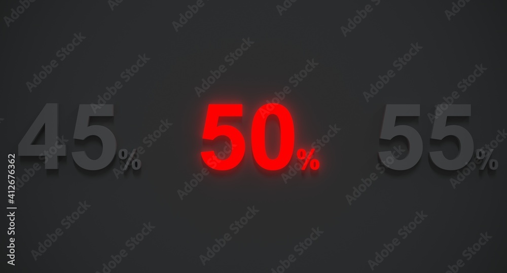 Sale 50 percent in red light 3d render Sale 50 percent in red light 3d render