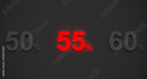 Sale 55 percent in red light 3d render