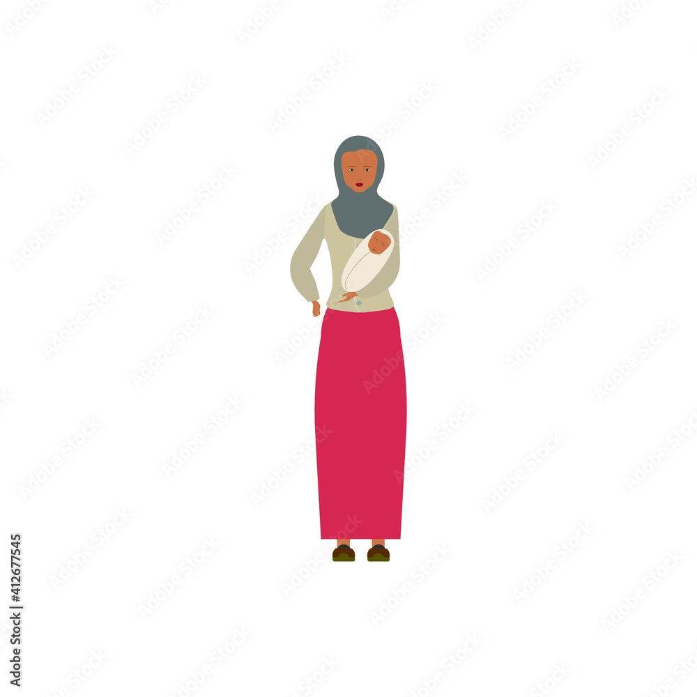 arab woman with baby on white background
