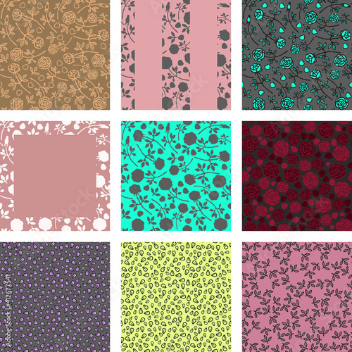 Cute flower seamless pattern. Set. Vector illustration.