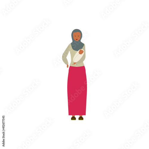 arab woman with baby on white background