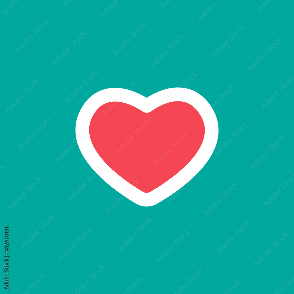 Flat red heart on blue background. Love, romantic icon. Heart health month flat icon.