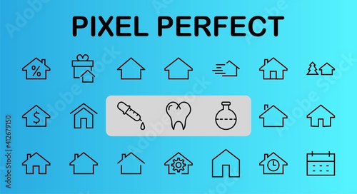 Simple set of line vector home icons. Contains house symbols at interest, infuse house and more. Editable stroke. 480x480 pixels perfect