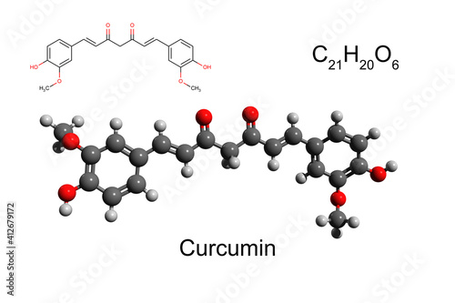 Cuadro en lienzo Chemical formula, skeletal formula and 3D ball-and-stick model of antioxidant cu