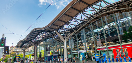 MELBOURNE, AUSTRALIA - NOVEMBER 2015: Exterior view of City Southern Cross Station on a sunny day