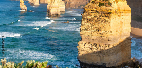 Amazing coastline of the Twelve Apostles, collection of limestone stacks off the shore of Port Campbell National Park, by the Great Ocean Road in Victoria, Australia at dawn
