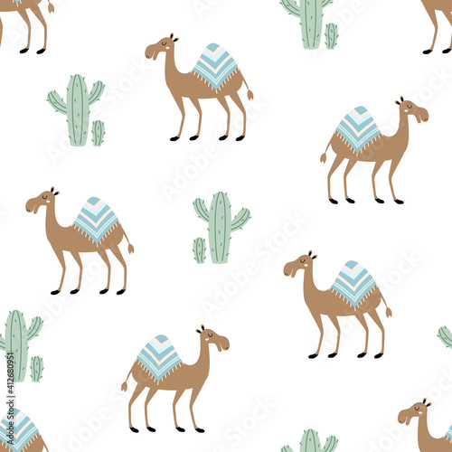 seamless pattern with cute camel, vector illustration