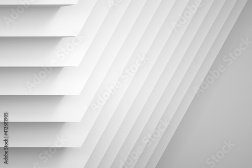 Fototapeta Naklejka Na Ścianę i Meble -  Abstract pattern, white geometric installation with soft shadows on gray background. 3d