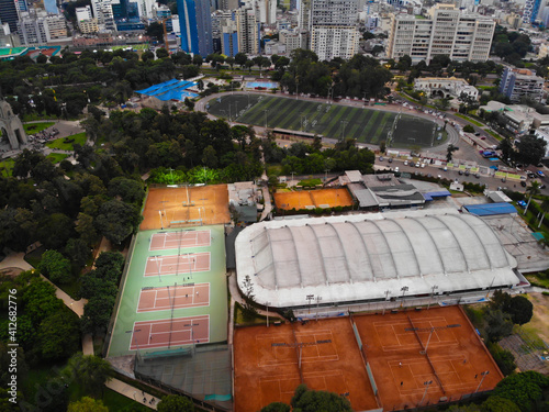 Tennis play ground photo taken from the air with a drone  photo