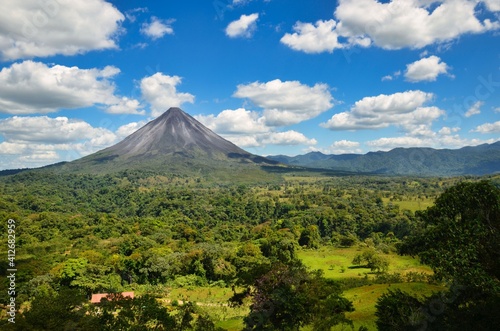 Volcano Arenal next to the rainforest  Costa Rica Pacific  Nationalpark  great Landscape Panorama  Nice view  top shot
