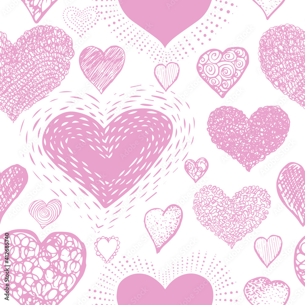 The seamless background of the pink heart. Vector illustration