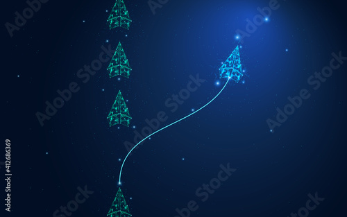 Leadership concept polygon paper plane with light blue paper plane changing direction among all the light green direction. Innovative business solution concept futuristic vector illustration.