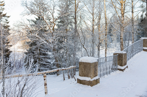 Evening in the winter park. Pavlovsk, the vicinity of St. Petersburg. Russia