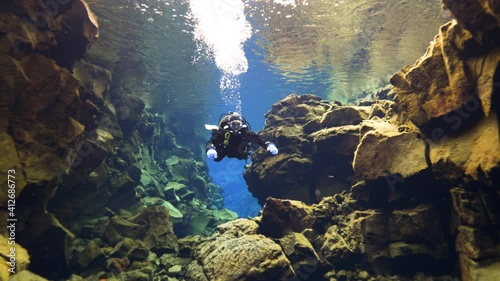 Underwater, pov, diving in Silfra fissure, Iceland photo