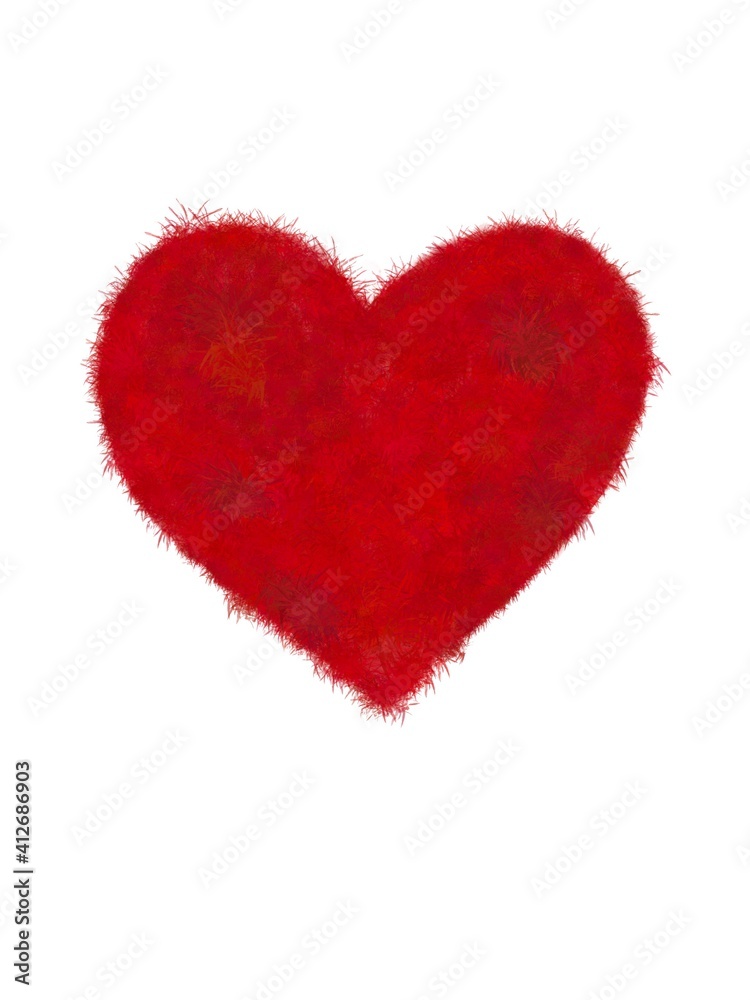 Fluffy, like a knitted thread, a symbol of the heart for the holiday of Valentine's Day 
