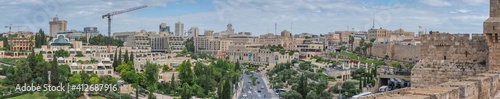 Streets in Jerusalem near the Old City. Top view of the city. City landscape Panorama