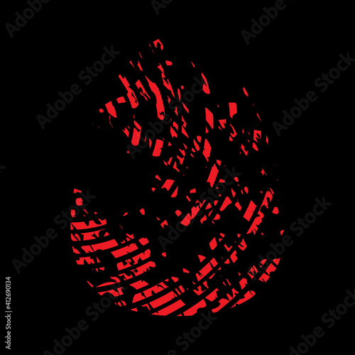 Fingerprint with blood. Crime identification mark. Human red finger trace illustration isolated on black. Criminal vector design.