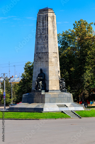 Monument to the 850th anniversary of Vladimir city on Cathedral Square in Vladimir, Russia