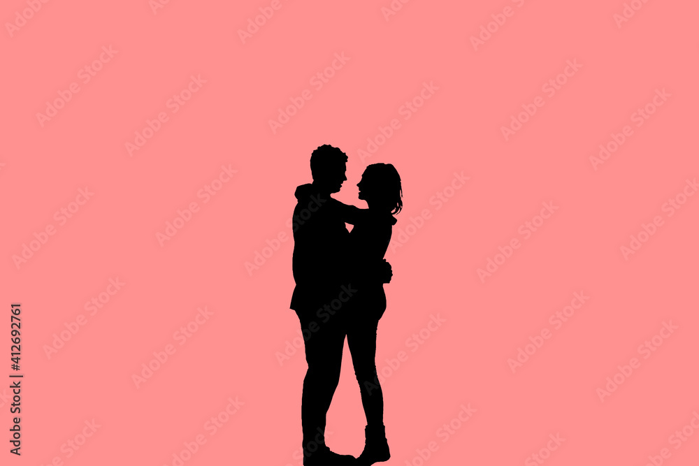 Pink valentine silhouette of a man and woman hugging each other