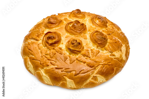 Obraz na płótnie Freshly baked wheat bread. Isolated object on white background. Healthy baked bread. Whole bread on white w salonie