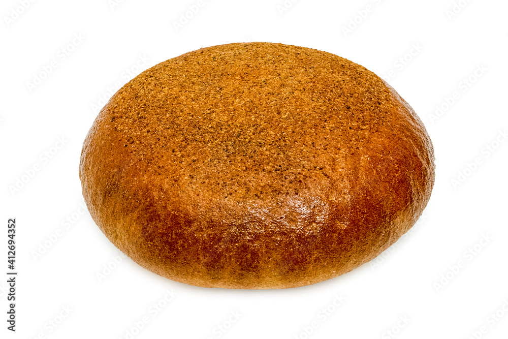 Freshly baked rye bread. Isolated object on a white background. Healthy baked bread. One piece of bread on white