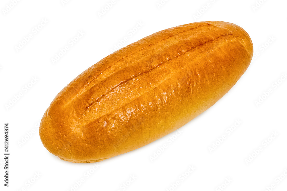 Freshly baked wheat bread. Isolated object on white background. Healthy baked bread. Whole bread on white