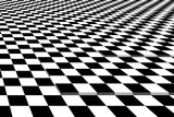 Abstract Black and White Geometric Pattern with Squares and Stripes. Empty Chess Board in Perspective. Steps on Plate. Raster. 3D Illustration