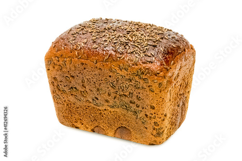 Obraz na płótnie Freshly baked rye bread. Isolated object on a white background. Healthy baked bread. One piece of bread on white w salonie
