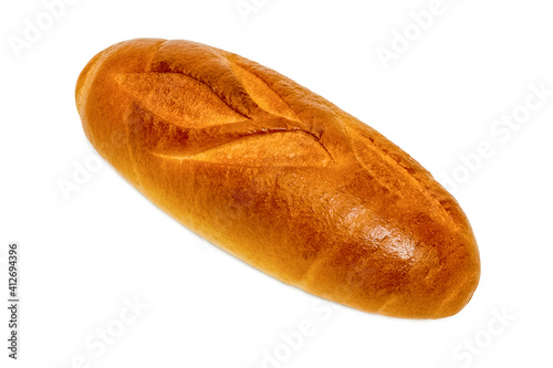 Obraz na płótnie Freshly baked wheat bread. Isolated object on white background. Healthy baked bread. Whole bread on white w salonie