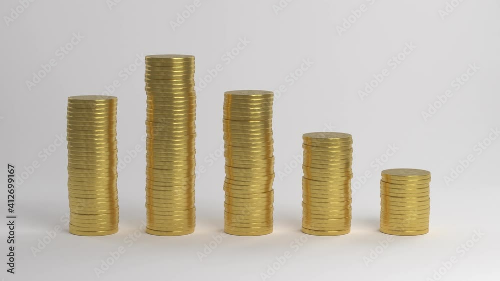 Coins falling on top of each other. A pillar of coins. Chart of decline. Coins falling on top of each other. A pillar of coins. Chart of decline.