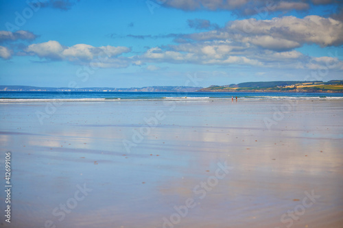 Scenic landscape of Atlantic ocean beach in Finistere  Brittany  France