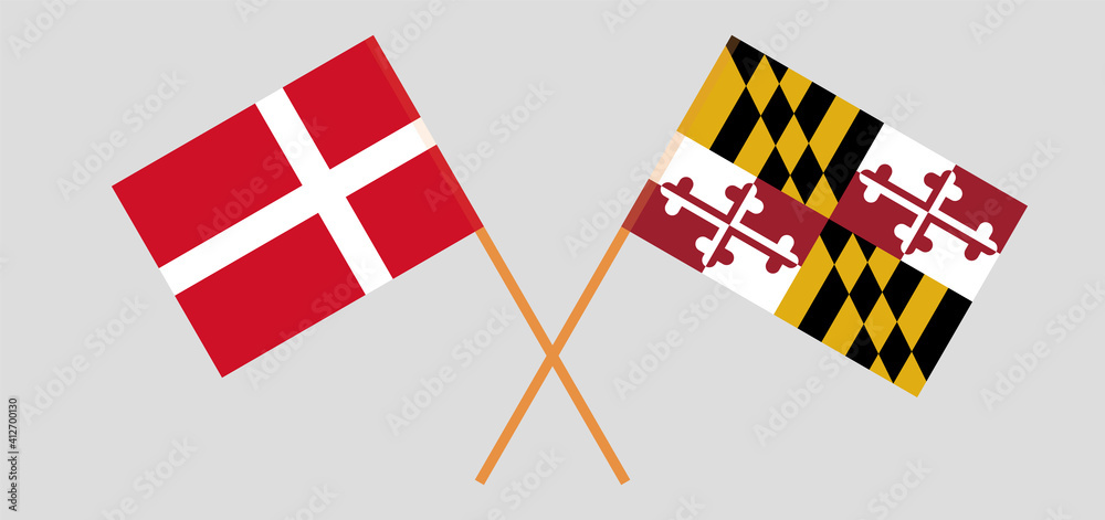 Crossed flags of Denmark and the State of Maryland